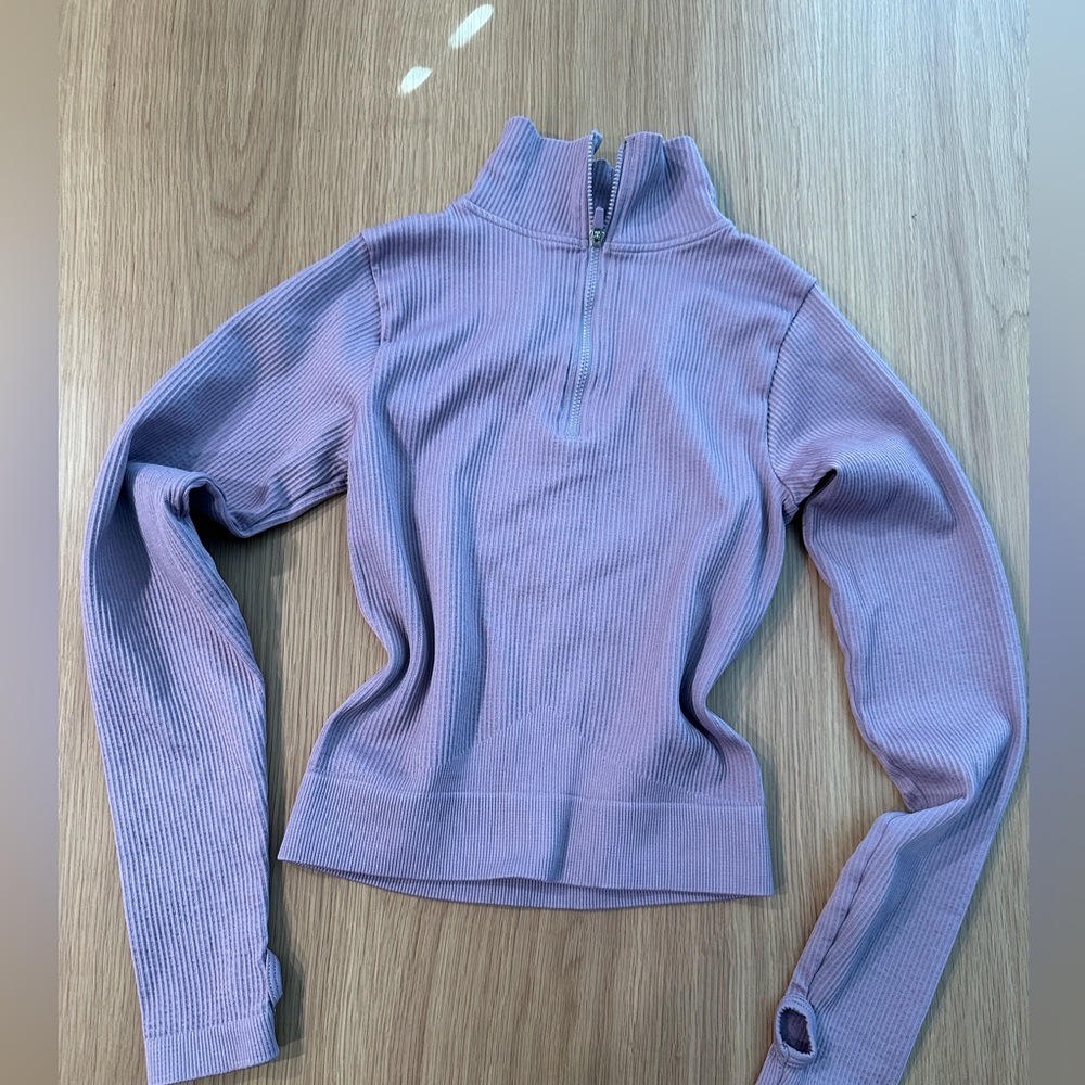Purple Ribbed Half-Zip Pullover